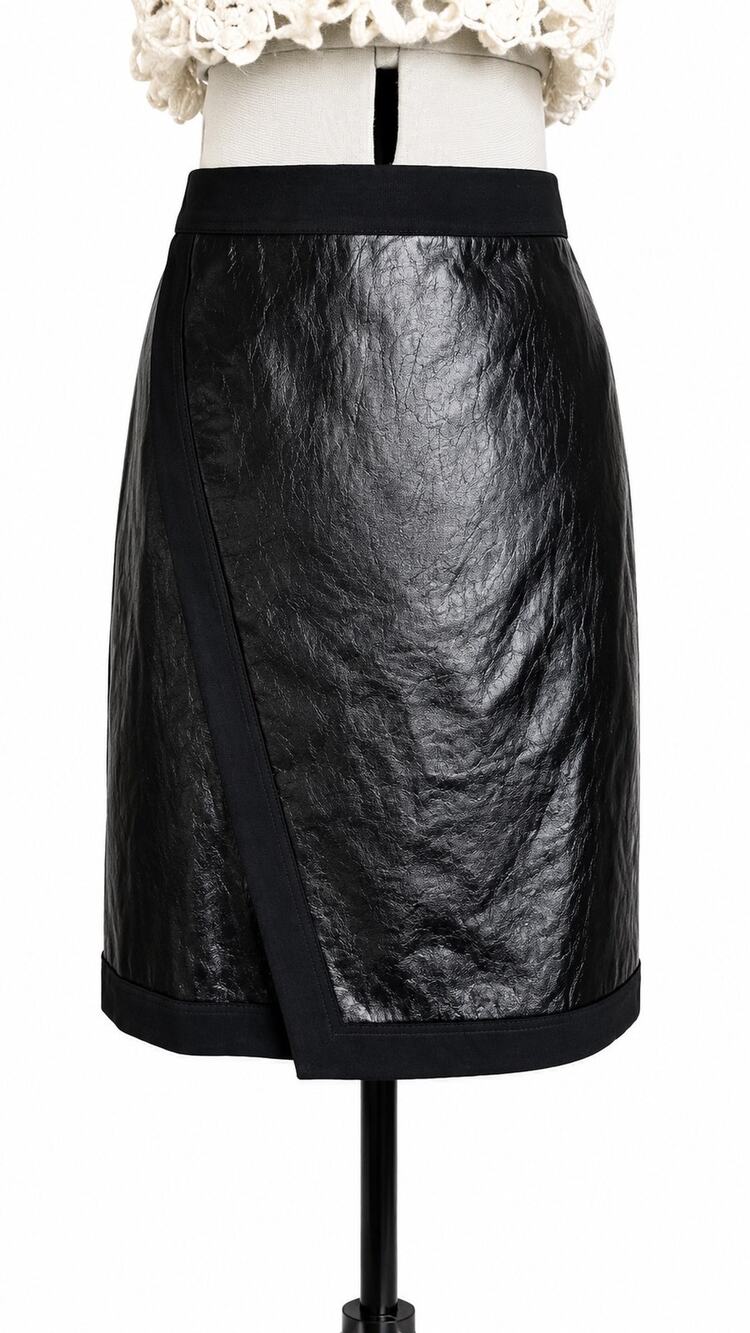 Ioanna Kourbela Black Leather Mixed-Media Wrap Skirt – NWT
